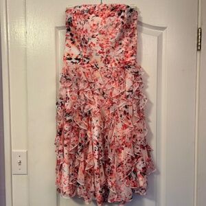 White House Black Market Pink Ruffle Strapless Floral Dress -Size 6